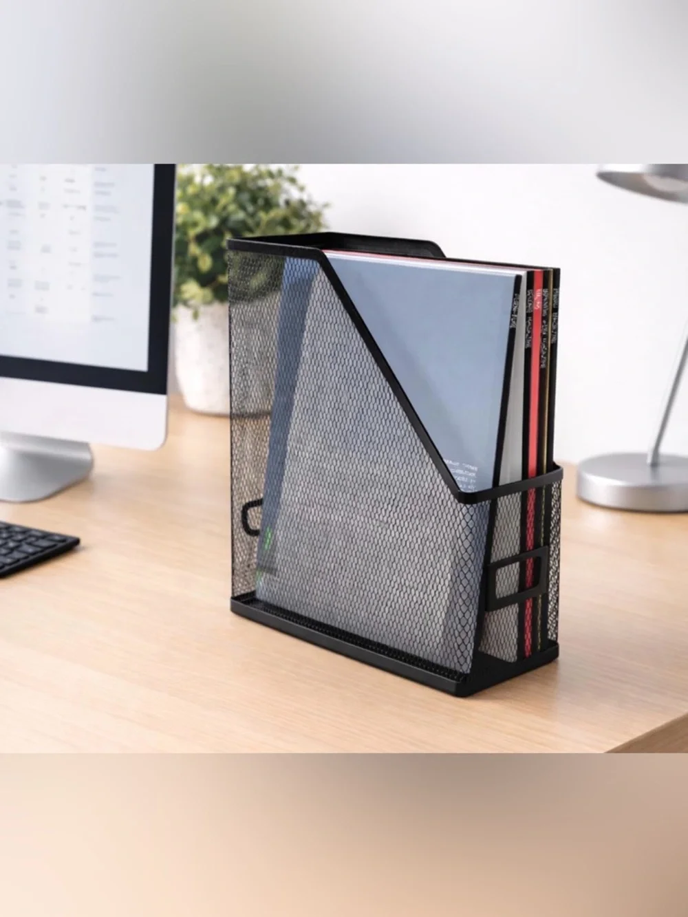 NEW! Tru Red Metal Magazine File Organizer Holder Matte Black Handle 1000 Sheets